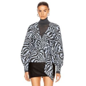 GANNI Printed Cotton Poplin Top In Forever Blue Size 36